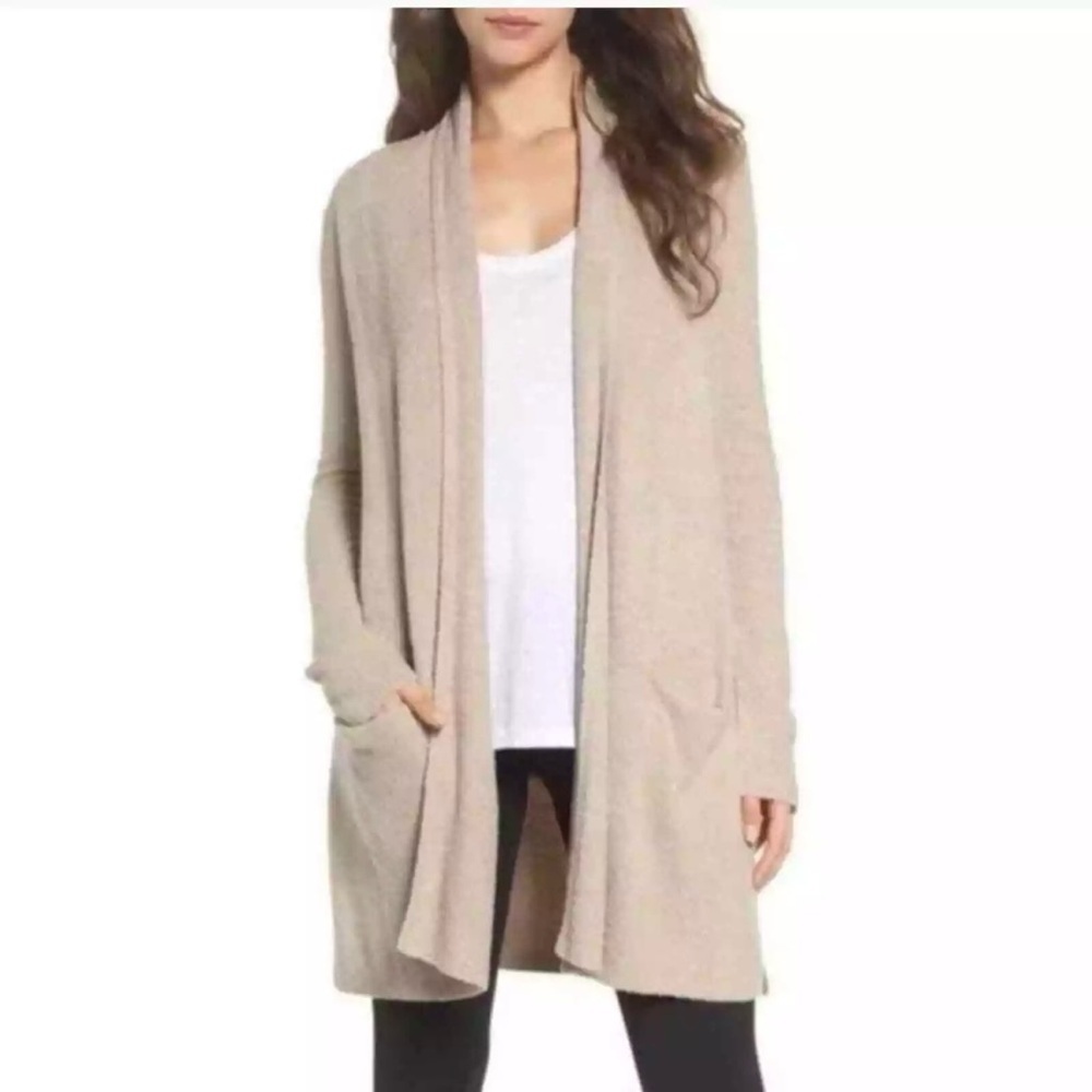 Barefoot Dreams CozyChic Lite Essential Long Cardigan Beige Sz M 428